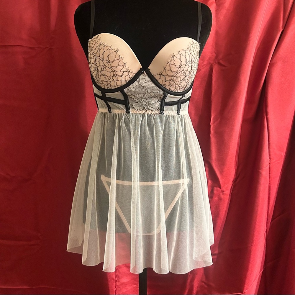 Victoria's Secret Black and Pink Sheer Chemise
